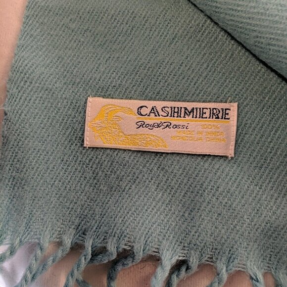 Royal Rossi 100% Cashmere Scarf Blue Rectangle Fringe 28x78" Neck Head Wrap - Picture 3 of 7